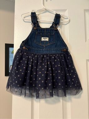 OshKosh B'gosh Denim Overall Dress with Navy Heart Tulle